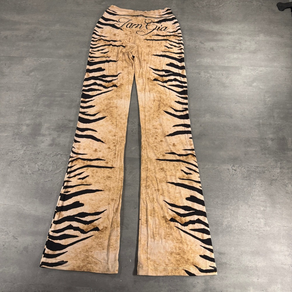 I.AM.GIA Flare Pants Womens XXS Blare Track Wild Side Tan Tiger Stripe NEW $85 - Picture 2 of 13